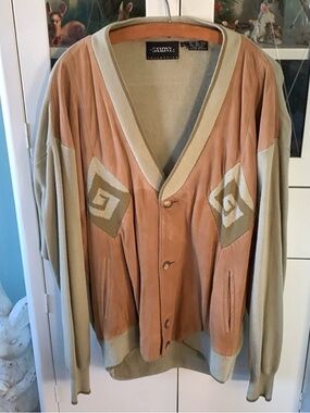 Saxony Collection Vintage Beige & Tan Leather Cardigan sz L
